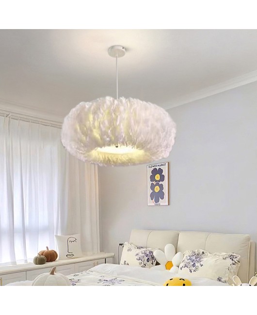 Internet celebrity Nordic feather pendant light feather light modern home bedroom pendant light creative warm living room main light feather light