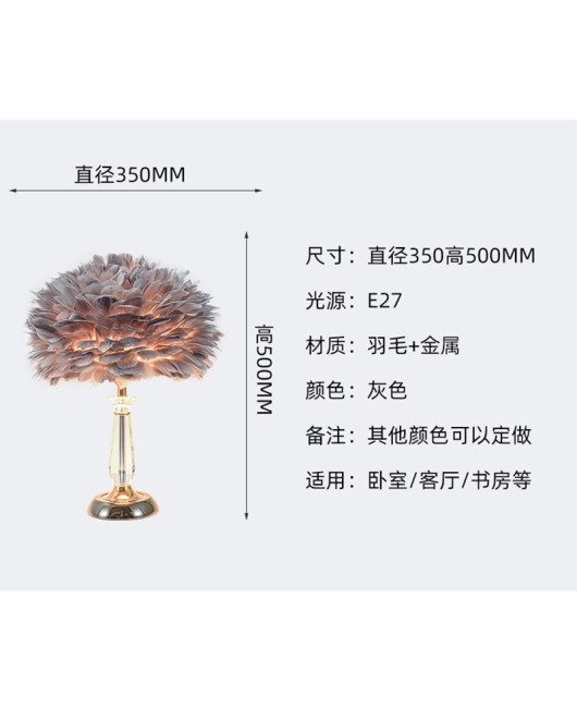 Ins teenage internet celebrity live streaming decoration feather lamp Nordic light luxury style crystal romantic bedroom headboard feather table lamp