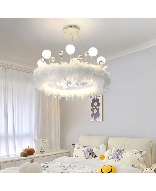 Feather lamp, living room pendant light, crown creative internet celebrity, bedroom decoration light, warm home decoration, feather lamp, pendant light wholesale