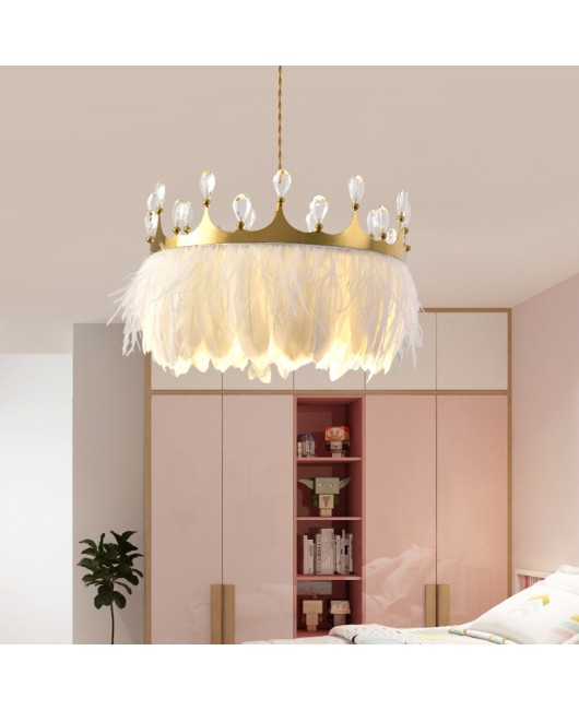 Bedroom pendant light, warm and romantic Nordic lighting fixtures, master bedroom, crown princess room, creative internet famous girl feather lighting fixtures