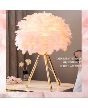 Feather desk lamp, bedroom bedside lamp, Nordic ins girl's internet red light ornament, warm and romantic atmosphere decoration, night light