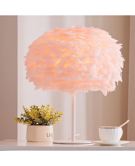 Nordic light luxury wind internet celebrity live broadcast decoration fur lamp ins for girls, warm and romantic bedroom headboard feather table lamp