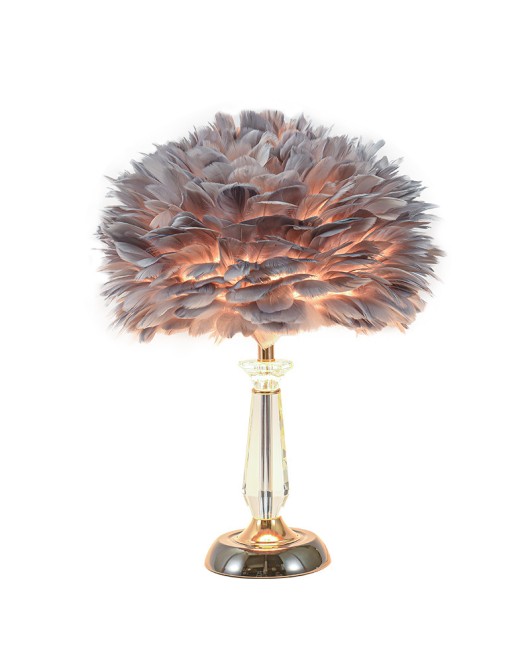 Ins teenage internet celebrity live streaming decoration feather lamp Nordic light luxury style crystal romantic bedroom headboard feather table lamp