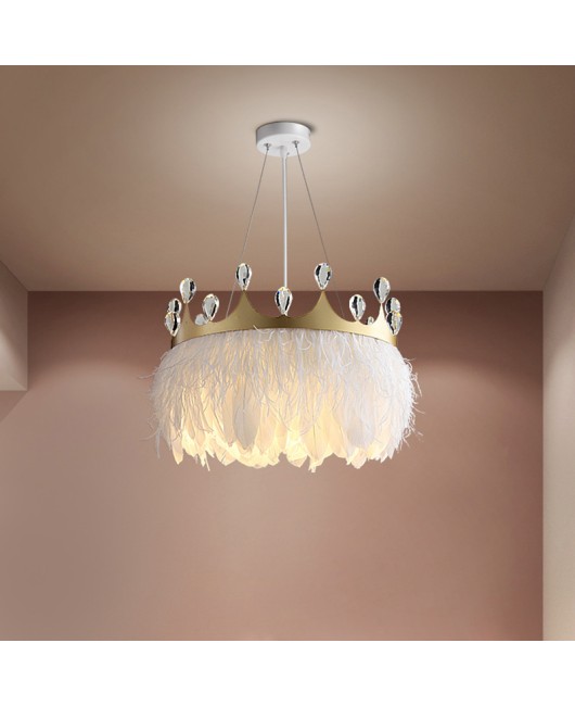 Bedroom pendant light, warm and romantic Nordic lighting fixtures, master bedroom, crown princess room, creative internet famous girl feather lighting fixtures