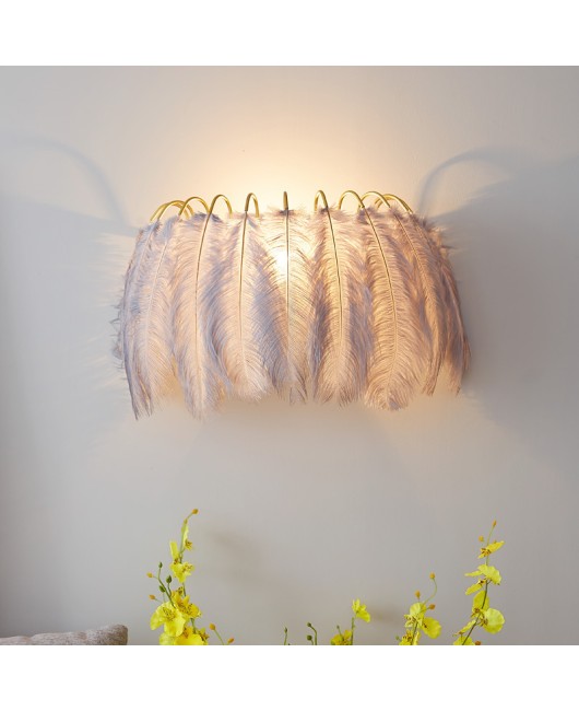 Nordic Feather Wall Lamp Modern Minimalist Ins Girl Princess Room Warm Romantic Creative Internet Celebrity Bedroom Bedlight