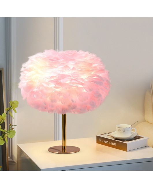 Nordic Decorative Feather Desk Lamp Pink Feather Lamp Bedroom Atmosphere Internet Red Bedlight Creative Bedhead Nightlight