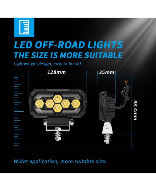 Cross border new car work light, white and yellow dual color off-road modification auxiliary lighting, 5-inch square work light