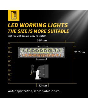 One line LED work light, white and yellow dual color 18LED daytime running light, driving engineering auxiliary light, off-road light 3030