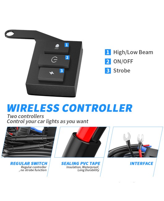 Factory direct sales motorcycle spotlight harness kit 12V relay switch one to two 3-meter wireless remote control 5-mode