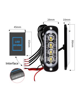 One to four car grille flashing warning light, flashing side lights, 4LED high brightness grille light, 12-24V multi-mode