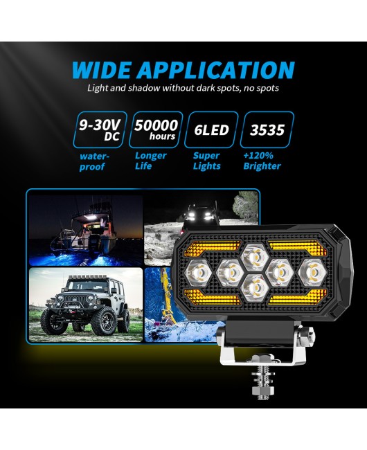 Cross border new car work light, white and yellow dual color off-road modification auxiliary lighting, 5-inch square work light