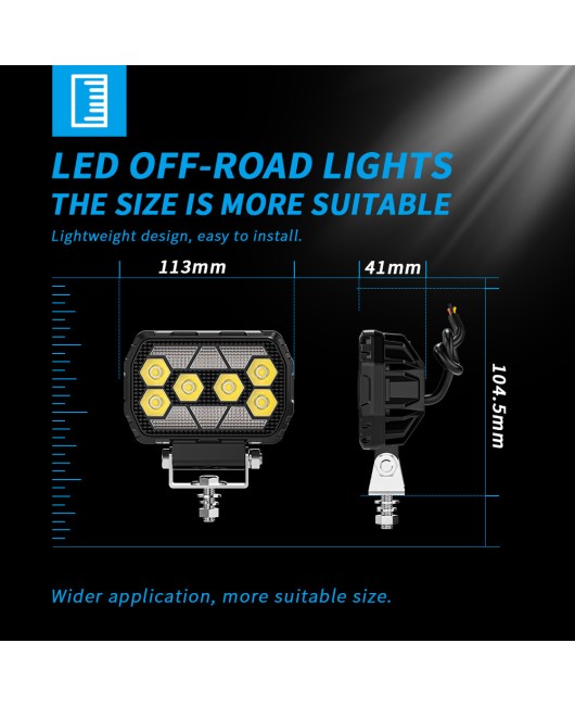 Manufacturer's cross-border new square LED work light modified off-road vehicle spotlight high brightness 30W auxiliary light 12-80V