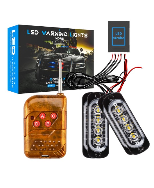 One to four car grille flashing warning light, flashing side lights, 4LED high brightness grille light, 12-24V multi-mode