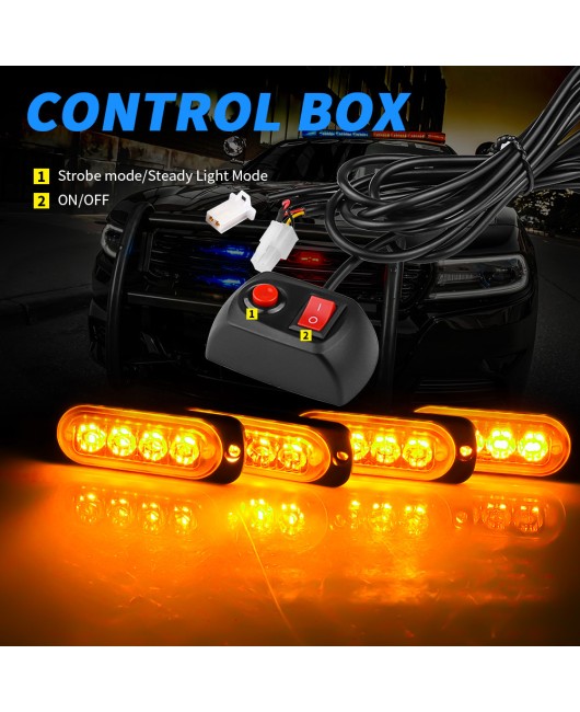 Car grille flashing light, one to four 4LED wireless remote control flashing warning light, truck side light, red and blue