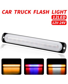 Cross border hot selling 12LED truck flashing light guide model, ultra-thin side light strip warning light for cars, 12-24V