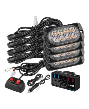 Car grille flashing lights with one to four 8LED wireless remote control flashing truck side lights, high brightness warning grille lights