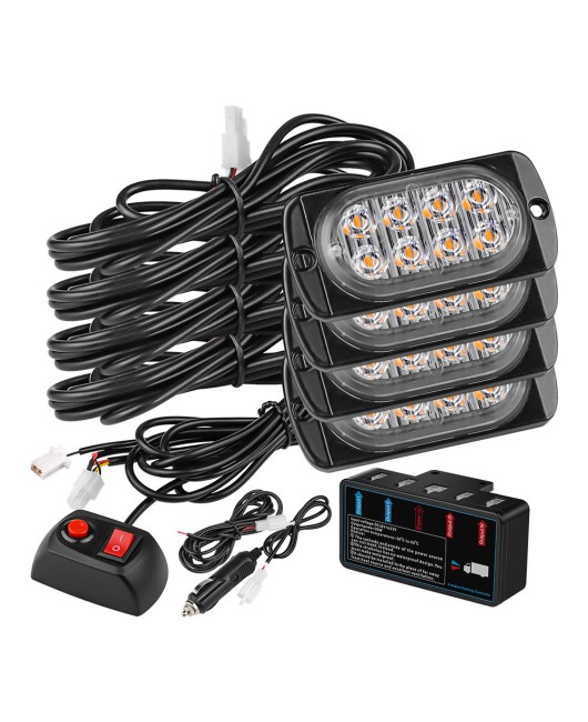 Car grille flashing lights with one to four 8LED wireless remote control flashing truck side lights, high brightness warning grille lights