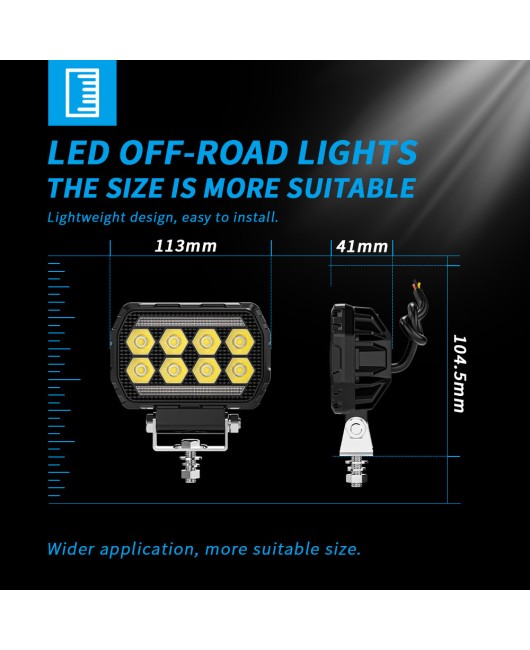 Cross border new car LED square work light, high brightness 30W wide pressure off-road modified spotlight, forklift light engineering light