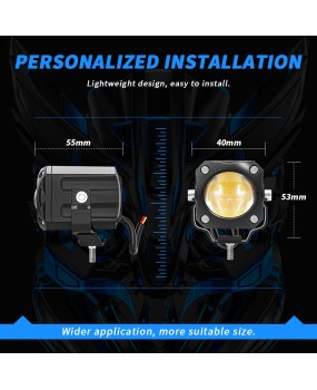 New Motorcycle LED Headlights Direct White and Yellow Dual Color High and Low Beam Electric Vehicle External Light Small Steel Cannon Paving Fog Light