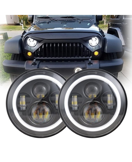 Suitable for Jeep Wrangler 7-inch LED headlights, Harley motorcycle lights, dual color aperture modified headlights