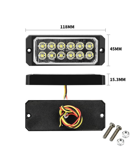 Factory direct sales car LED flashing warning light, 12LED long strip multi-mode flashing light, waterproof IP67 signal light