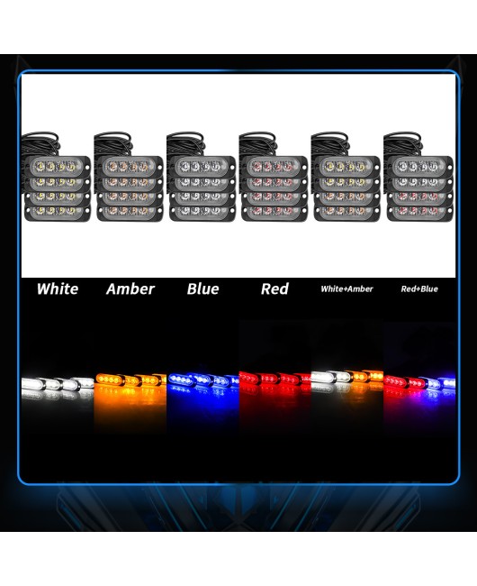 Car grille flashing light, one to four 4LED wireless remote control flashing warning light, truck side light, red and blue