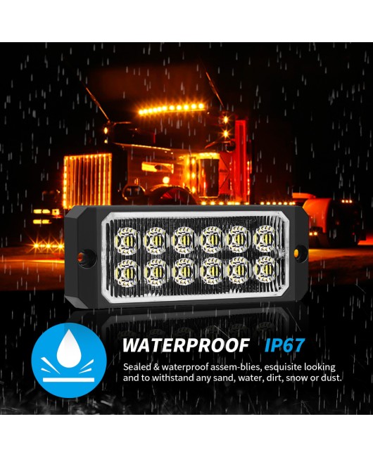 Factory direct sales car LED flashing warning light, 12LED long strip multi-mode flashing light, waterproof IP67 signal light