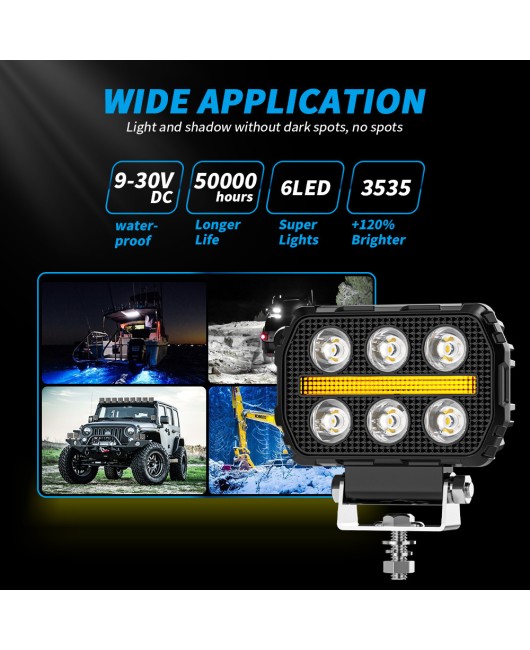 Cross border new car work light, white and yellow dual color off-road modification auxiliary lighting, 4-inch square work light