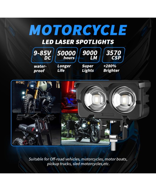 Cross border hot selling motorcycle LED spotlights, dual color small steel cannon, white and yellow ultra bright headlights, waterproof 9-80V