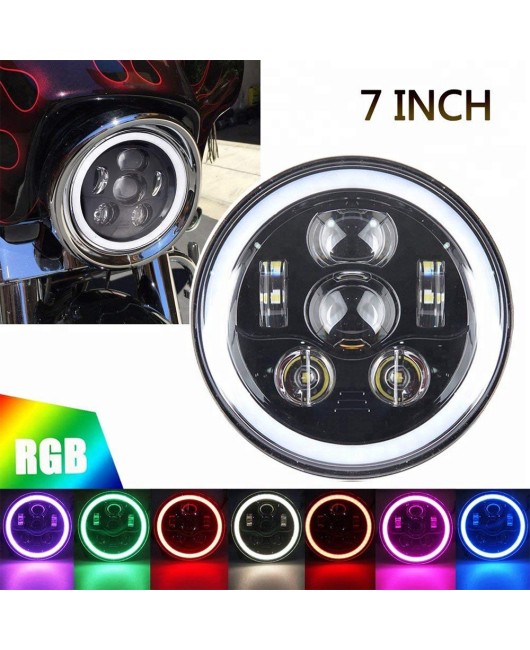 7-inch RGB front headlights, LED headlights, Harley motorcycle modification, drive control, racing, color changing aperture