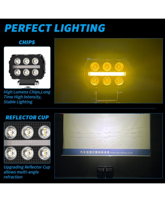 Cross border new car work light, white and yellow dual color off-road modification auxiliary lighting, 4-inch square work light