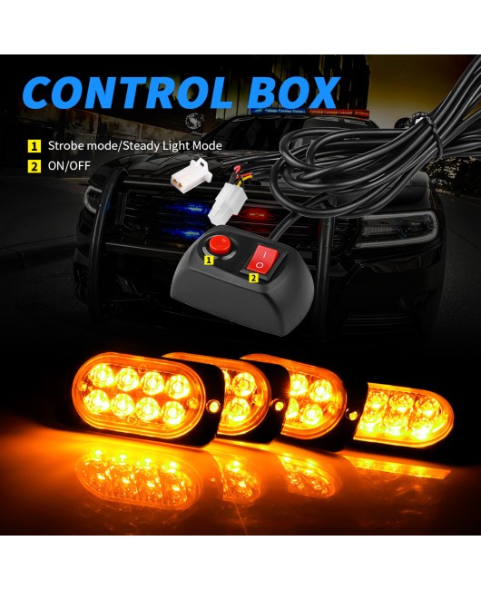 Car grille flashing lights with one to four 8LED wireless remote control flashing truck side lights, high brightness warning grille lights