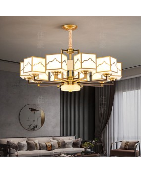 New Chinese style all copper pendant lamp, villa jade living room lamp, high-end and atmospheric Chinese style, 2023 new restaurant lighting fixtures