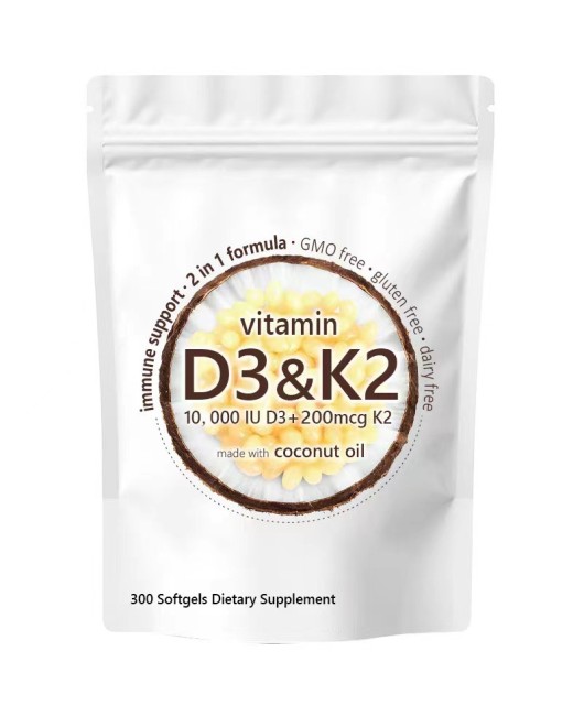 300 cross-border spot vitamin D3+K2 foreign trade Vitamin D3 K2 Supplement Softgel