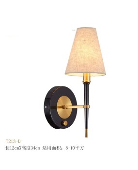 New Chinese style fabric double headed wall lamp with copper mirror front light, American style countryside bedroom living room lamp, Nordic designer's new style