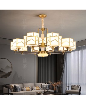 New Chinese style all copper pendant lamp, villa jade living room lamp, high-end and atmospheric Chinese style, 2023 new restaurant lighting fixtures