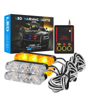 DXZ car grille light remote control clip multi-mode strobe opening red and blue flashing warning light, one drag four 3LED