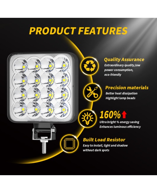 DXZ car LED work light mini model square reflector cup 16 light 48W auxiliary light headlight modification