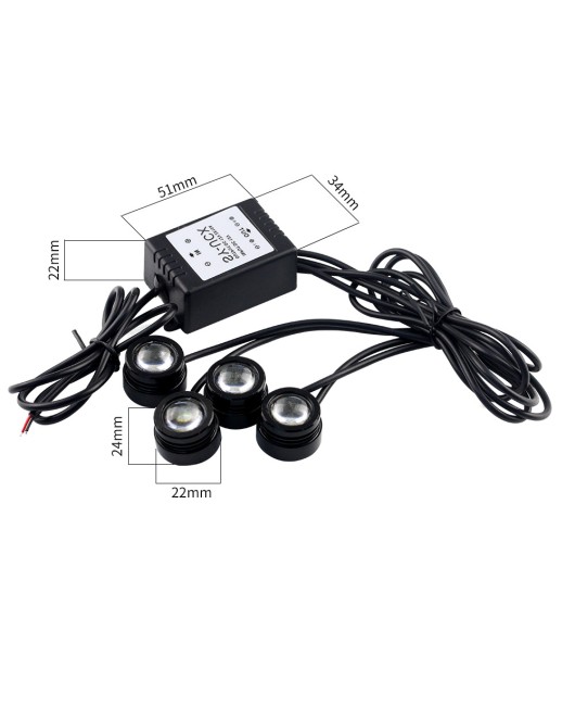 Car LED lights with wireless remote control, one to four eagle eye lights, 4 × 1.5W flashing, 16 mode counterattack reverse light