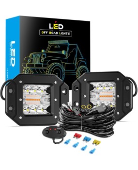 DXZ embedded fog light car LED work light white yellow dual color 6 modes off-road driving spotlight set