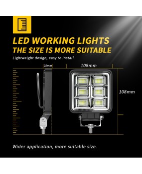 DXZ Automotive LED Work Light 4-inch Square 144W 48LED Flood Light Modification Auxiliary Light Exploration Ceiling Light