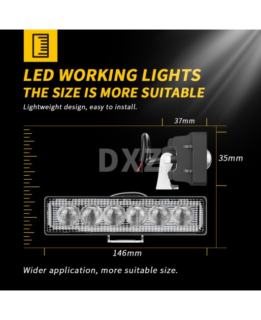 DXZ car LED work light 3D convex lens 6LED 18W straight daytime running light off-road vehicle modification light fog light