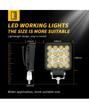 DXZ modification 48W work light 16 square 32MM heavy-duty excavator agricultural vehicle spotlight auxiliary lighting