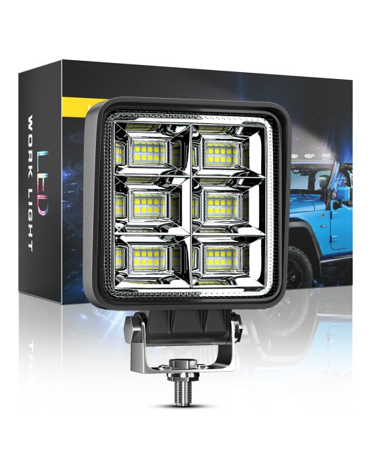 DXZ Automotive LED Work Light 4-inch Square 144W 48LED Flood Light Modification Auxiliary Light Exploration Ceiling Light