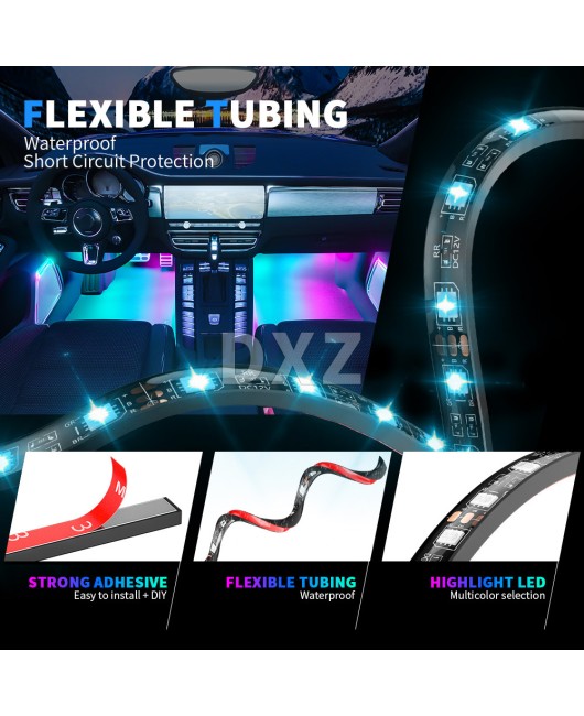 DXZ Automotive Decorative Light APP Control One to Four 48LED Interior Neon Lights RGB Foot Atmosphere Lights 12 Lights