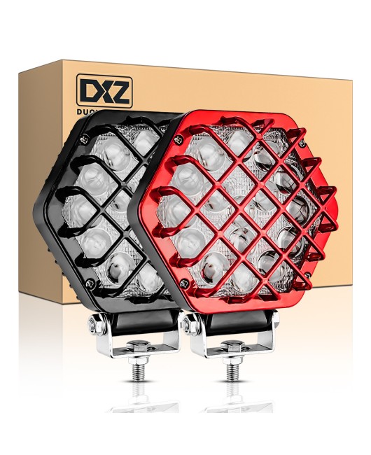 DXZ Automotive LED Work Light 5-inch Lens 16 Beads 48W Auxiliary Light Red Shell Modified Headlight Engineering Spotlight