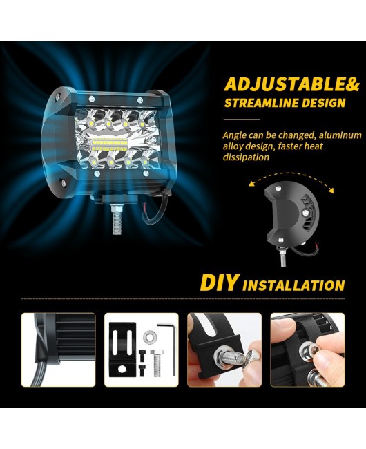 DXZ 2PCS LED strip light 60W 4-inch spotlight flood mixed light work light set control harness