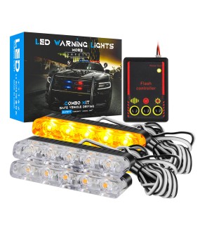 DXZ one to four car grille explosion warning light, white yellow strobe light, 4 * 5 LED high brightness grille light, 12V kit