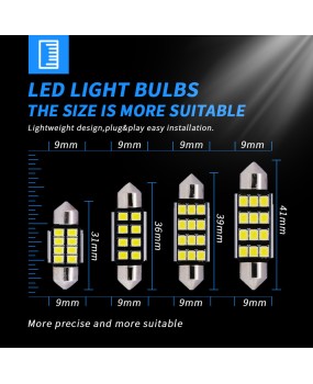 DXZ decoding canbus dual pointed light 2835 31MM 36MM 39MM 41MM automotive LED roof light