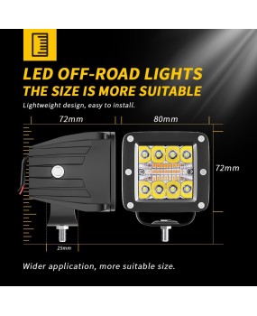 DXZ car LED work light 3-inch white yellow dual color 6 modes off-road driving light set A-pillar small spotlight